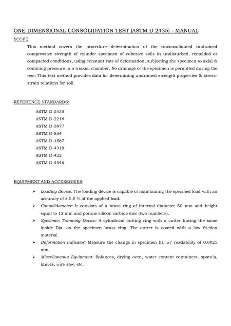 Solution Test Method For One Dimensional Consolidation Test Astm D