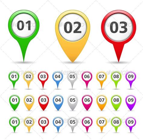 Map Markers With Numbers Vector Eps Position Circle • Available