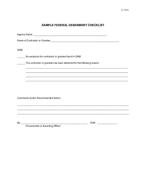 Fillable Online SAMPLE FEDERAL DEBARMENT INTERIM CHECKLIST Fax Email