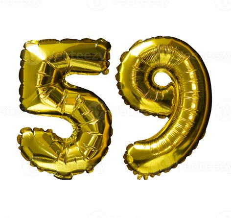 59 Golden number helium balloons isolated background. Realistic foil ...