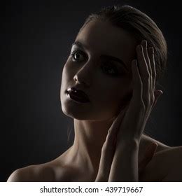 Nude Woman Silhouette Under Light Dark Stock Photo Edit Now