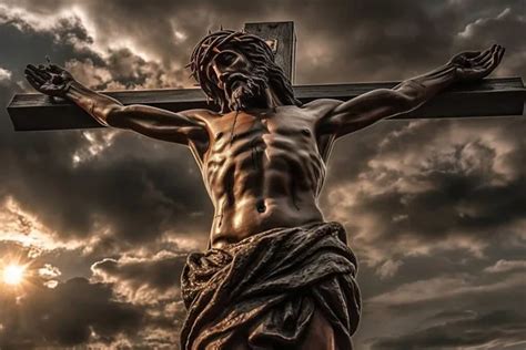 Crucifixion Jesus Christ Cross Dramatic Sky Religious Concept Faith God