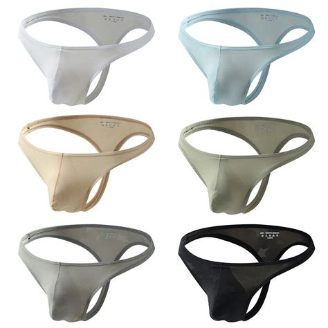 Mens Ice Silk Briefs G String Thongs Sexy Sheer Underwear T Back Bikini Panites EBay
