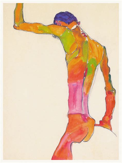 Illustration Artistiques Naked Man With Arm Raised Male Nude Egon