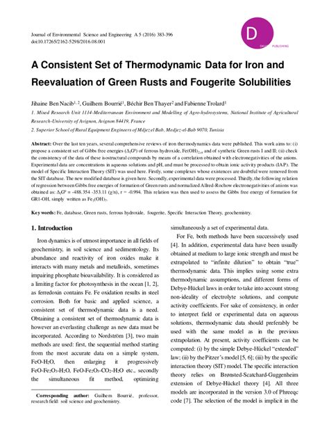 PDF A Consistent Set Of Thermodynamic Data For Iron And Reevaluation