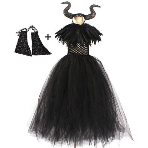 Robe 4pcs Déguisement Maléfique Fille Halloween Carnaval Tutu Robe