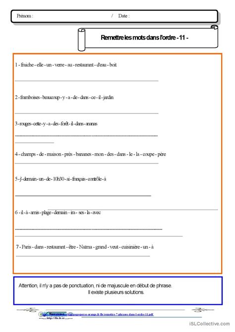 Remettre Phrases Dans L Ordre N Fran Ais Fle Fiches Pedagogiques