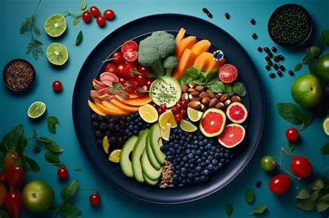 Fotografía de alimentos saludables en platos coloridos y nutritivos que