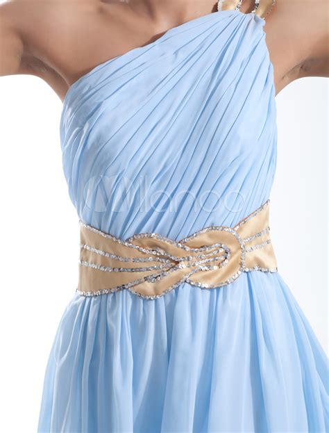 robe de soirée fabuleuse bleu ciel claire A ligne en chiffon à une