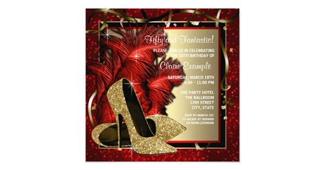 Black And Red And Gold High Heels Birthday Party Invitation