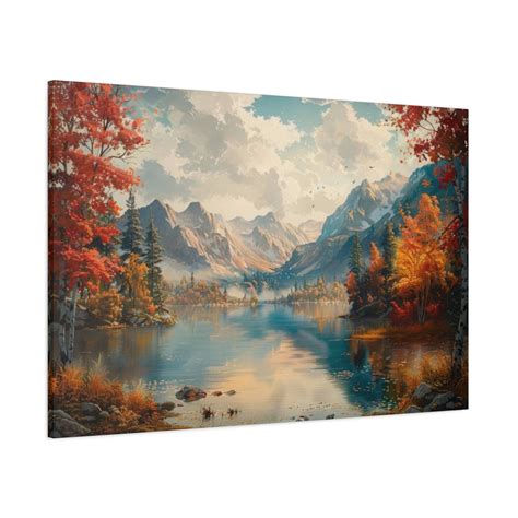 Bob Ross Oil Painting Nature Fall Landscape Wall Art Mountain Range ...