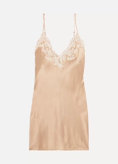 La Perla Maison Lace Trimmed Silk Blend Satin Chemise Net A Porter