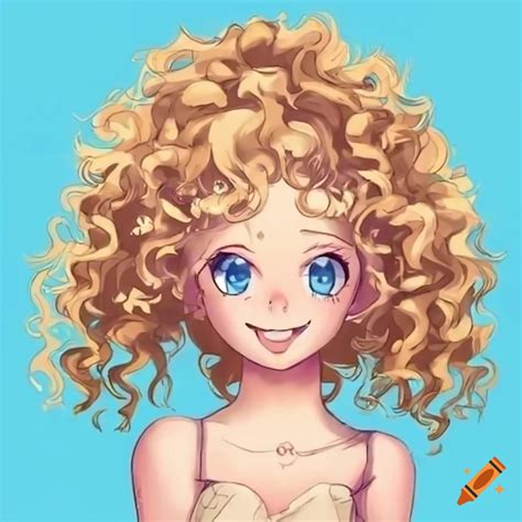 Anime Girl With Curly Blonde Hair And Blue Eyes