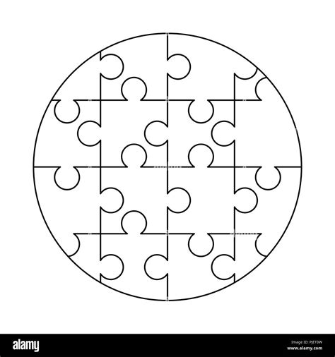 16 white puzzles pieces arranged in a round shape. Jigsaw Puzzle template ready for print ...