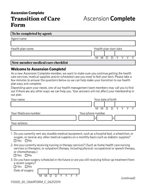 Fillable Online Ascension Complete Transition Of Care Form Fax Email