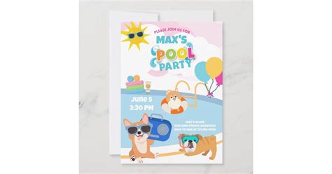 Dog Pool Party, Dog Pawty Birthday Summer Blue Invitation | Zazzle