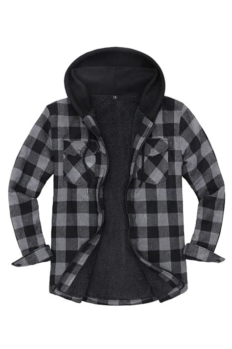 Men S Sherpa Lined Flannel Shirt Jacket With Hood Flannelgo