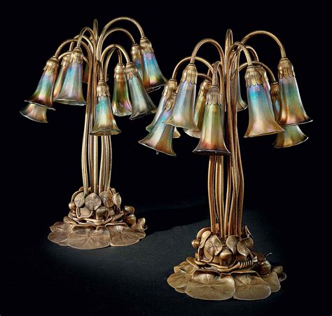 Tiffany Studios A Favrile Glass And Gilt Bronze Ten Light Lily Lamp