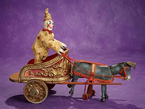 American Wooden Circus Chariot With Glass Eyed Burro Clown By Schoenhut