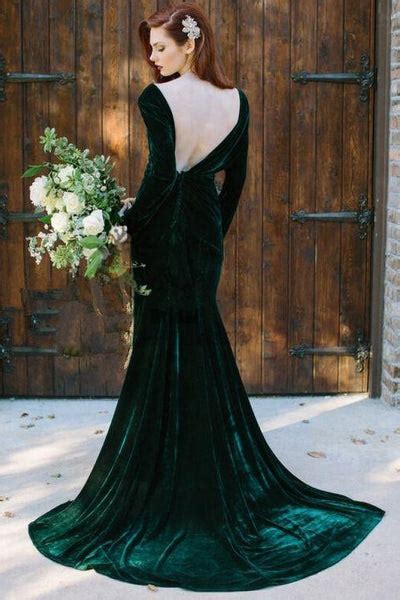 V Neckline Velvet Dark Green Bridesmaid Dress Long Sleeves Loveangeldress