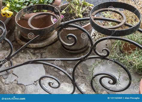 Wrought Iron Flower Pots Stock Image Image Of Italy 121162469