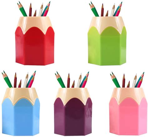 5 Pieces Pencil Shaped Pen Holders Pencil Storage Organizer Cute Desktop Pen Cup Makeup Brush