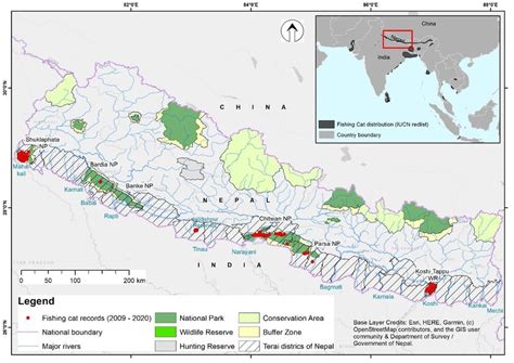 Map of Nepal showing major rivers, wetlands and protected areas ...