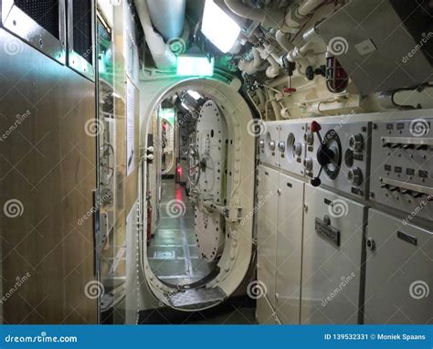 Interior Of An Old Submarine In The Harbor Of Den Helder Stock Image