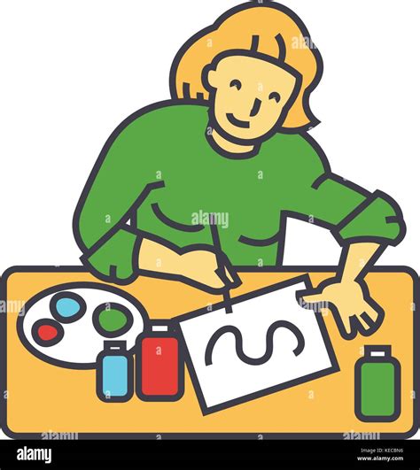 Artist Painter Illustrator Woman Working Freelancer Concept Line