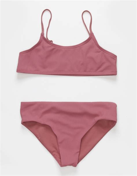 DAMSEL Flat Rib Bralette Girls Bikini Set PINK Tillys