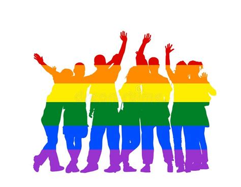 Pride Lgbt Flag Over Gay People Friends Waving Hands Vector Silhouette