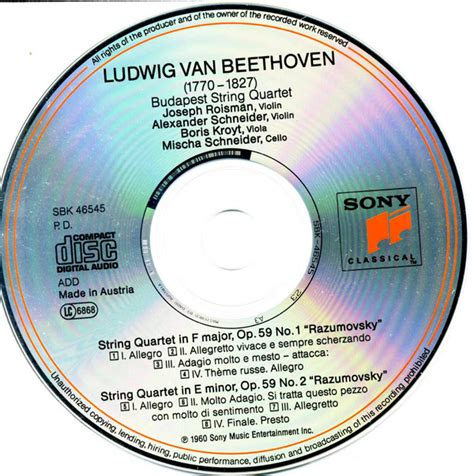 Ludwig Van Beethoven Budapest String Quartet String Quartets Op 59