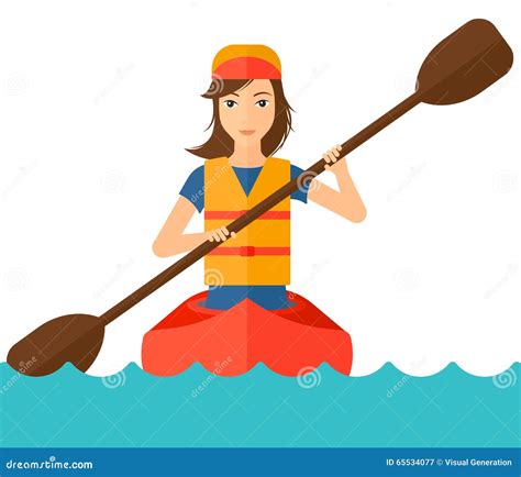 Woman Riding In Canoe Stock Vector Illustration Of Hobby 65534077