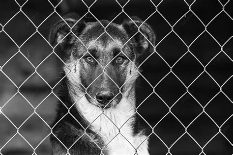 Fundo Imagem Monocromática De Um Cão Sem Teto Em Um Abrigo Para Cães