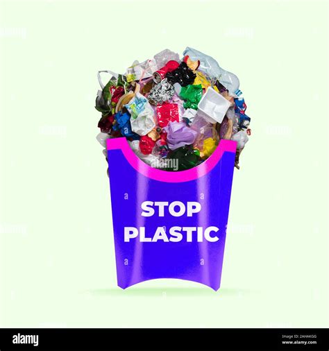 Concept of ecology disaster, environmental pollution, garbage. Stop plastic. Negative space to ...