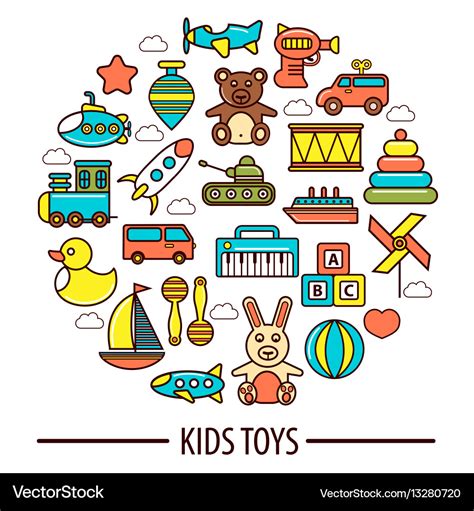 Kid toys or children playthings poster Royalty Free Vector