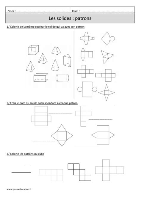 Solides Patrons Cm1 Exercices Corrigés Géométrie