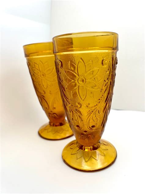 Vintage Tiara Amber Gold Glass Iced Tea Glassesset Of 2 Retro Etsy