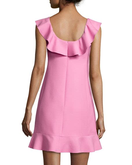 Valentino Ruffled Scoop Neck Dress Pink