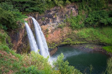 Premium Photo Scenic View Of Twin Wailua Waterfalls On The Hawaiian