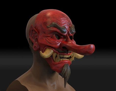 Japanese Tengu Smile Mask Oni Demon Mask Samurai Mask 3D model 3D ...