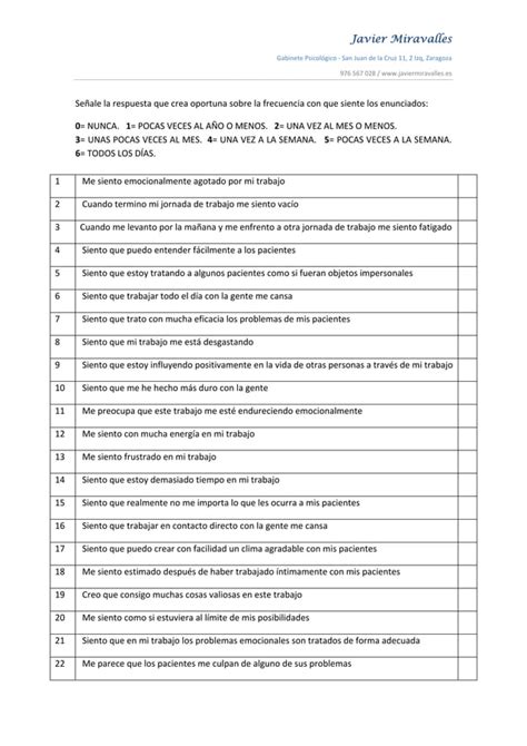 Cuestionario De Maslach Burnout Inventory PDF