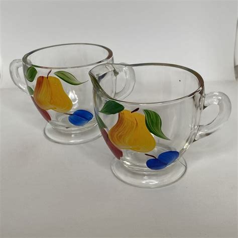 Fire King Gay Fad Fruit Pears Clear Sugar And Creamer Bowl Set Vintage