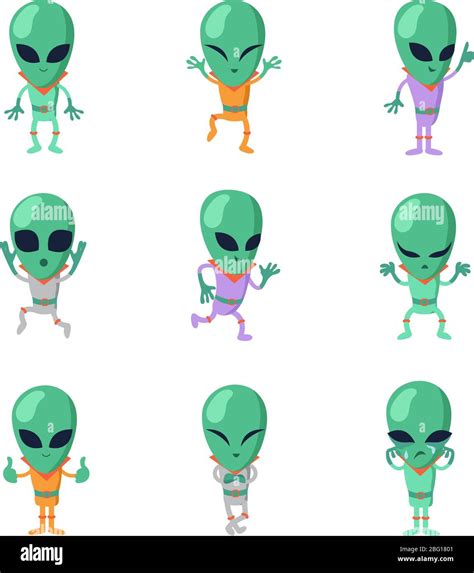 Divertidos Dibujos Animados Extraterrestres Vector Verde Humanoide Caracteres Carácter