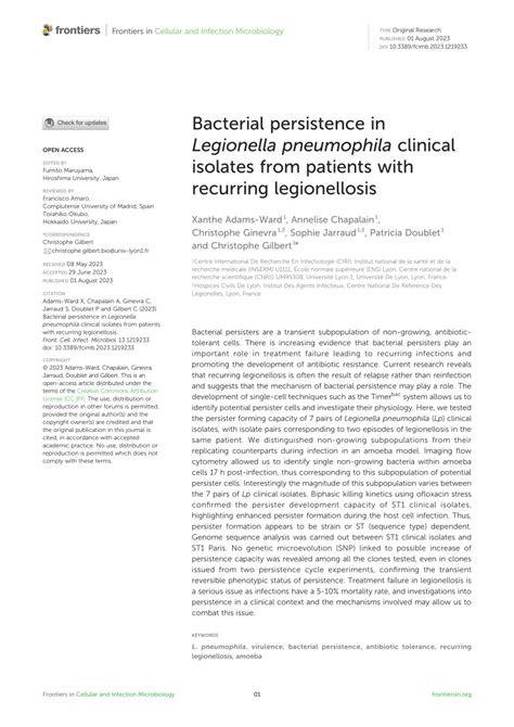 Pdf Bacterial Persistence In Legionella Pneumophila Clinical Isolates From Patients With