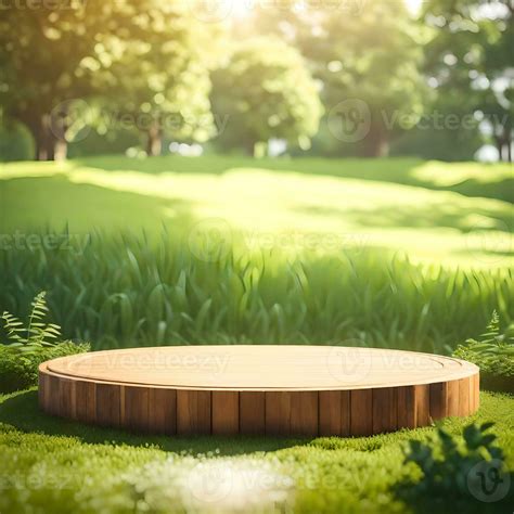 un vacío rústico madera podio en el medio de un al aire libre ver