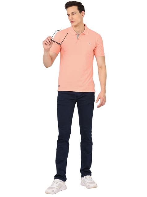 Otto Coral Pink Plain Polo Collar T Shirt Edward Coral Pink