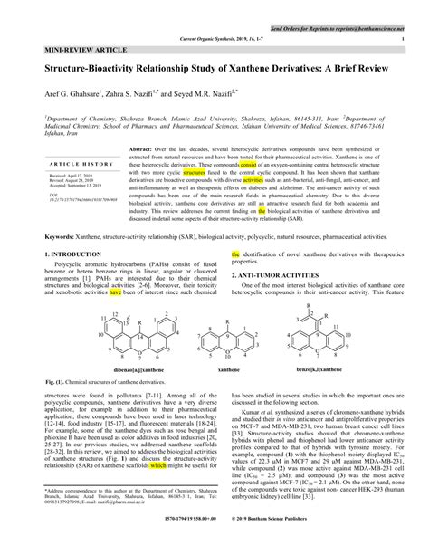 PDF Structure Bioactivity Relationship Study Of Xanthene Derivatives