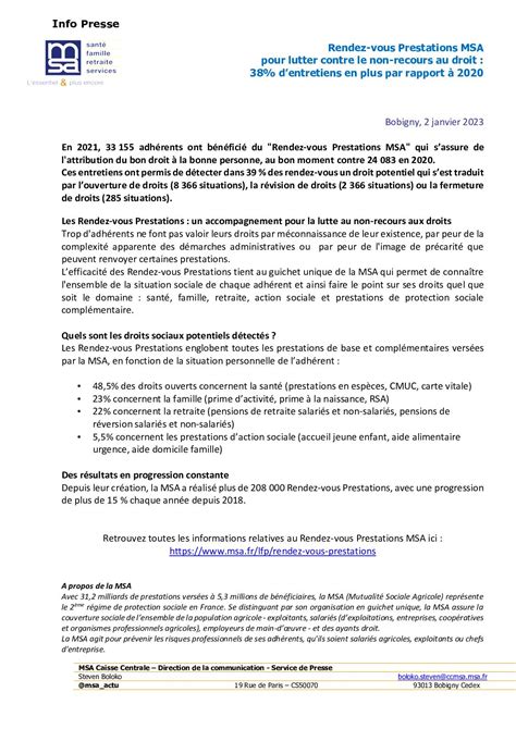 Calaméo Info Presse Msa Succès Des Rdv Prestations Msa En 2021