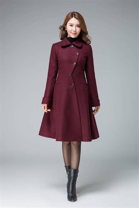 Vintage Inspired Wool Coat Asymmetrical Coat A Line Wool Etsy